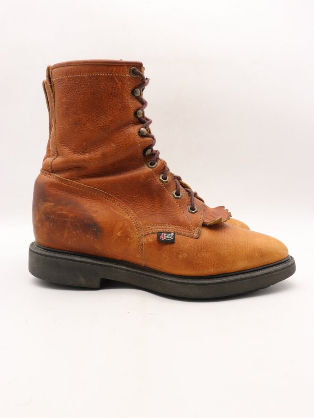 Justin Conductor 8" Men's 9.5 EE Work Boots USA Made 0762 Brown Leather Soft Toe